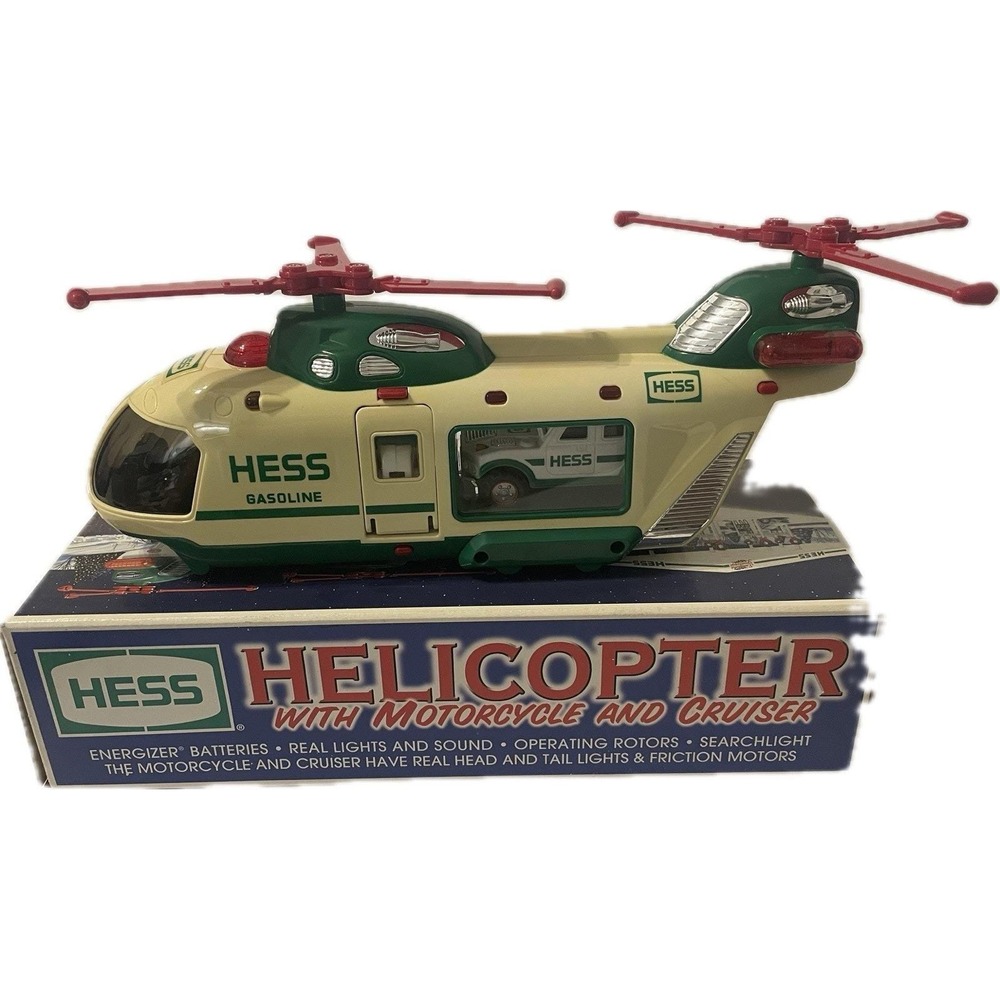 NEW! - 2001 Hess Truck, Helicopter w/  Motorcycle & Cruiser - Lights/Propeller